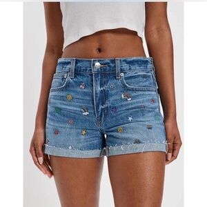 American Eagle AE Denim '90s Boyfriend Short Embroidered‎ Smiley Face Size 4